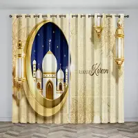 Household supplies MH Billig Guld Svart Boho Ramadan Lslamsk Muslim Kareem Tunn Fönstergardin för Vardagsrum Sovrum Inredning 2st W50xH130(CM)x2pcs&Grommet Top