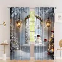 Yiran Furniture 2 st Set Röda Julgardiner med Gröna Löv, Mjuk Polyester, Kanalficka Design för Vardagsrum, Sovrum, Kök och Kontor W60xH100(CM)x2pcs&Rod Pocket