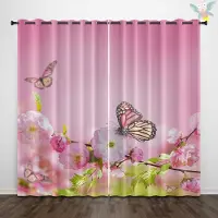 Household supplies MH 2 stycken gardiner med tryckt fjärilsblommönster för dekoration av natursceneri, sovrum, vardagsrum 140x160cm&Grommet Top