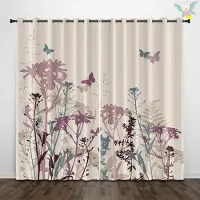 Household supplies MH 2 stycken fräscha och naturliga tryckta gardiner med blommigt och fjärilsmönster, används för dekoration, sovrum och vardagsrum 140x160cm&Grommet Top