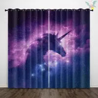 Household supplies MH 2 stycken gardiner med tryck av stjärnhimmel, djur, varg, enhörning, används för dekoration, sovrum, vardagsrum 140x160cm&Grommet Top