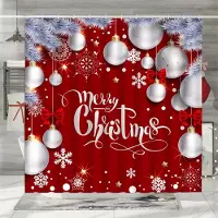 Household supplies MH Julduschdraperi, Vinter Färggranna Julprydnader Barr Gåvor God Jul Krans Polyester Badrumsinredning 90x180cm-35x70in