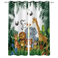 Household supplies MH Sovrum Kök Gardin Tecknad Zoo Djur Samling Djungel Barn Fönstergardiner Gardiner för Vardagsrum Dekorativa Föremål 2x50Wx50H(CM)&Grommet Top