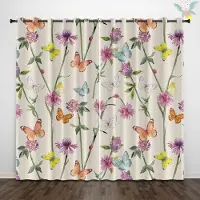 Household supplies MH 2 stycken naturfärgade retro blommiga fjärilsvinrankemönstrade gardiner, används för dekoration, sovrum, vardagsrum 140x160cm&Grommet Top