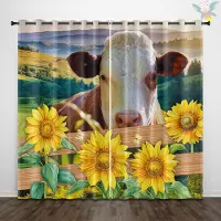 Household supplies MH 2 stycken gardiner med tryck av solros- och komönster, dekorerade i retro lantlig stil för sovrum och vardagsrum 140x160cm&Grommet Top