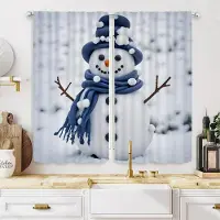 Household supplies MH 2 st HD Jul Blå Snögubbe dekorativ gardin Vit bindband digitaltryckt gardin Heminredning stil Dekoration vardagsr W52H63inchW132H160cm