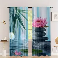 Household supplies MH 2-delat set Plommonblomma Tuschmålning Gardiner Halvmörkläggande Insynsskydd Stångficka Design För Sovrum Vardagsrum Dörr 100W130H(CM)40x51in&Grommet Top