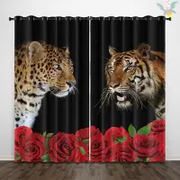 Household supplies MH 2 stycken röda ros- och leopardmönstrade tryckta gardiner, som dekorerar sovrum, vardagsrum och spelrum 140x160cm&Grommet Top