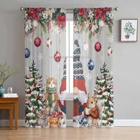 Household supplies MH Dvärg Snöflinga Julgranskula Gåva Katt Ekorre Skira Gardiner Rumsdekoration Fönstergardin Kök Tyll Voile Gardiner W135 x H115cm x1
