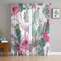 Household supplies MH Tropisk Växt Grön Kaktus Rosa Blomma Skira Gardiner för Vardagsrumsdekoration Fönstergardiner Kök Tyll Voile Gardiner W135 x H115cm x1 gray