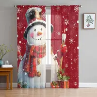 Household supplies MH Jul Snögubbe Snöflinga Röd Skira Gardiner för Vardagsrumsdekoration Fönstergardiner Kök Tyll Voile-gardiner W135 x H115cm x1