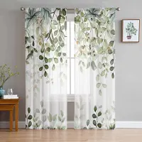 Household supplies MH Abstrakta Salviagröna Löv Grenar Skira Gardiner för Vardagsrumsdekoration Fönstergardiner Kök Tyg Gardiner W135 x H115cm x1