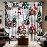 Household supplies MH 2 st HD Julstad Stuga Hög Snögubbe Dekorativ gardin Vit knytband digitaltryckt gardin Hemdekoration stil Decora W52H63inchW132H160cm