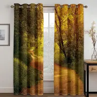Household supplies MH 3D Höstskog Gula Skogar Landskap Gardiner 2 Paneler Vardagsrum Sovrum Balkong Fönster Dekorativa Gardiner 50W130H(CM)X2PCS&Grommet Top