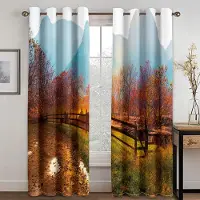 Household supplies MH 3D Höstskog Gula Skogar Landskap Gardiner 2 Paneler Vardagsrum Sovrum Balkong Fönster Dekorativa Gardiner 110W240H(CM)X2PCS&Hook