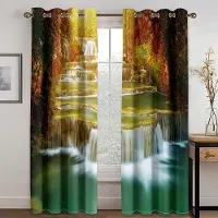 Household supplies MH 3D Höstskog Gula Skogar Landskap Gardiner 2 Paneler Vardagsrum Sovrum Balkong Fönster Dekorativa Gardiner 110W240H(CM)X2PCS&Grommet Top