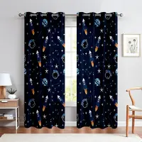 Yiran Furniture Tecknade gardiner med astronauttryck, Högljusblockerande och värmeisolerande gardiner, Sovrum, Vardagsrum Dekorativa gardiner W100xH130(CM) folio&Grommet Top