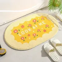 Household supplies MH Fluffig Mjuk Badmatta Halkfri Absorberande Entrégolvmatta Blommiga Tryck Badrumsdörrmatta Fotplatta Duschrummatta Heminredning L60xW40cm yellow
