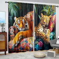 Household supplies MH 2 st Tryckta Gardiner med Vilande Tigrar och Leoparder för Heminredning - Stångficka Fönsterbehandling för Sovrum, Kontor, Kök 52.5cmX116cm X 2pcs brown