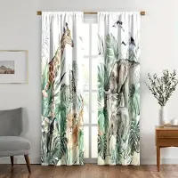 Household supplies MH 2 st Söta Giraffgardiner för Sovrum Vardagsrum Barn Zoo Djur Gardiner Tecknad Djur Draperier Dekor Elefant Blommigt Löv Grå 150x166cm gray