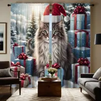Household supplies MH 2 st HD Jul Snöberg bärande julhatt Rysk katt presentask dekorativ gardin Svart slips digitaltryckt curta W52H63inchW132H160cm gray
