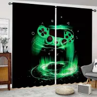 Yiran Furniture Spelgardiner Draperier Barn Spelare Videospel Gardinset för Pojkar Moderna Spelkontroller Tyg Gardin Grön Spelare 2 Delar 100W130H(CM)40x51in&rod pocket