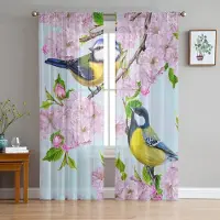 Household supplies MH Djur Fågel Blommor Blad Gren Växt Skira Gardiner för Vardagsrumsdekoration Fönstergardiner Kök Tyll Voile Gardiner W135 x H115cm x1 gray