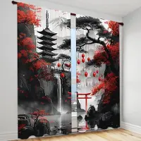 Household supplies MH 2 st Halvmörkläggningsgardiner Japanskt Landskap & Torii-portdesign Väv av Polyester Modern Stil Maskintvättbar Stångficka 100W160H(CM)40x63in&rod pocket