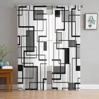 Household supplies MH Abstrakt Geometri Kvadratisk Modern Konst Svart Grå Skira Gardiner för Vardagsrumsinredning Fönstergardiner Kök Tyll Voile Gardiner W135 x H115cm x1