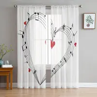 Yiran Furniture Färgglada Musiknoter Musiksymbol Chiffong Skira Gardiner för Vardagsrum Sovrum Dekoration Fönster Voiler Tyg Draperier Gardin W135 x H115cm x1&Rod Pocket