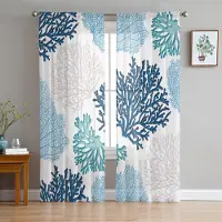Household supplies MH Blå Marin Korall Genomskinliga Gardiner för Vardagsrumsinredning Fönstergardiner för Kök Tüll Voile Organza Gardiner W135 x H274cm x2