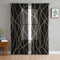 Household supplies MH Vridna Linjer Modern Konst Svarta Skira Gardiner för Vardagsrumsdekoration Fönstergardiner Kök Tyll Voile Organza Gardiner W135 x H115cm x1
