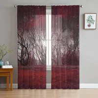 Yiran Furniture Sjö Natur Träd Berg Himmel Moln Blå Tyll Skira Fönstergardiner för Vardagsrum Sovrum Voile Organza Gardiner Draperier W135 x H160cm x1&Grommet Top