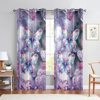 Household supplies MH Lila fjäril flickas favorit 3D drömgardiner för barn lämpliga för flickrumsinredning 2 paneler Långa och Korta 50W130H(CM)X2PCS&Grommet Top