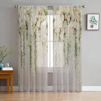 Yiran Furniture Bröllopsblommor Ros Skira Gardiner Vardagsrumsfönster Tyllgardiner För Sovrum Kök Hemdekoration Voile Draperier W135 x H160cm x1&Rod Pocket