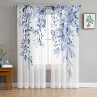 Yiran Furniture Vår Akvarell Växt Eukalyptusblad Skira Gardiner för Vardagsrumsdekoration Fönstergardin Kök Tyll Voile Draperier W135 x H115cm x1&Grommet Top