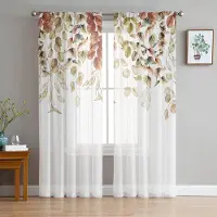 Yiran Furniture Tacksägelse Höst Vår Löv Voile Gardiner för Sovrum Tygfönstergardin för Vardagsrum Skira Gardiner Persienner Draperier W135 x H115cm x1&Rod Pocket