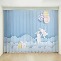Yiran Furniture Mörkläggningsgardin Svart Kanin Söt Gardin för Barn Flickors Sovrum Vardagsrum Fönstergardin Tjock Mörkläggningsgardin W85 X H200cm X 2&HOOK