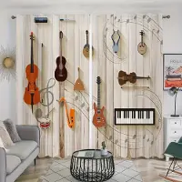 Yiran Furniture 2 st Musiknoter Tryckta Gardiner Stångficka Fönsterbehandling För Sovrum Kontor Kök Vardagsrum Arbetsrum Heminredning Rumsdekor 2x50W130H(CM)&Grommet Top