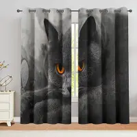 Yiran Furniture Katt Fönsterdraperier Söta Husdjurskatter Gardiner för Sovrum Vardagsrum för Barn Pojkar Flickor Djurtema Behandlingar Gardin 2 st W55 X H120cm X 2&HOOK