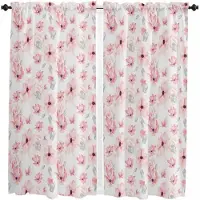 Yiran Furniture Vår Sommar Blomma Fjäril Gardin Hemdekoration Vardagsrum Korta Gardiner Fönsterbehandlingar För Kök Sovrum W120 X H270(CM)X2&Hook