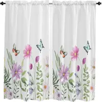 Yiran Furniture Vår Sommar Blomma Fjäril Gardin Hemdekoration Vardagsrum Korta Gardiner Fönsterbehandlingar För Kök Sovrum W50 X H130(CM)X2&Hook