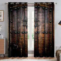 Yiran Furniture Trämönster Retro Trädörr Tryckta Gardiner, Mörkläggande Värmeisolerande Gardiner, Lämpliga För Sovrum Vardagsrum Kök 2 ST W132xH160(CM) folio&Grommet Top