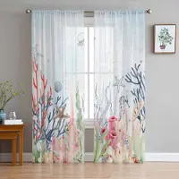 Household supplies MH Sommar Hav Korall Snäcka Sjöstjärna Genomskinliga Gardiner för Vardagsrumsinredning Fönstergardiner Kök Tyll Voile Organza Gardiner W135 x H185cm x1