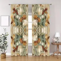 Yiran Furniture 2 st Akvarell Botaniska Köksgardiner - Färgglada Lövmönster för Vardagsrum, Sovrum och Kök Heminredning W65X60H(cm)X2Pcs&Grommet Top
