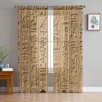 Yiran Furniture Forntida egyptiska väggmålningsgrafiker skira gardiner för vardagsrumsdekoration fönstergardiner köks tyll voile organza gardiner W135 x H115cm x1&Rod Pocket