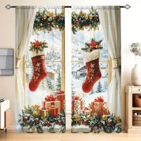 Household supplies MH 2 st Jul Snöscen Tryckt Gardin för Jul Heminredning - Stångficka Fönsterbehandling för Sovrum, Kontor, Kök 52.5cmX116cm X 2pcs brown