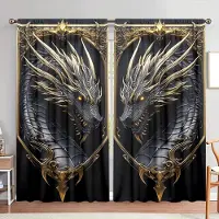 Household supplies MH 2 st 3D Dominerande Svart Drake Tryckt Gardiner för Heminredning - Stångficka Fönsterbehandling för Sovrum, Kontor, Kök 132cmX160cm X 2pcs
