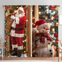 Household supplies MH 2 st Jultomten och Snögubben Tryckt Gardin för Jul Heminredning - Stångficka Fönsterbehandling för Sovrum, Kontor, Kök 52.5cmX116cm X 2pcs
