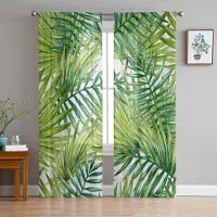 Household supplies MH Tropisk regnskog Blad Växt Skira Gardiner för Vardagsrumsdekoration Fönstergardiner Kök Tyll Voile Organza Gardiner W135 x H115cm x1